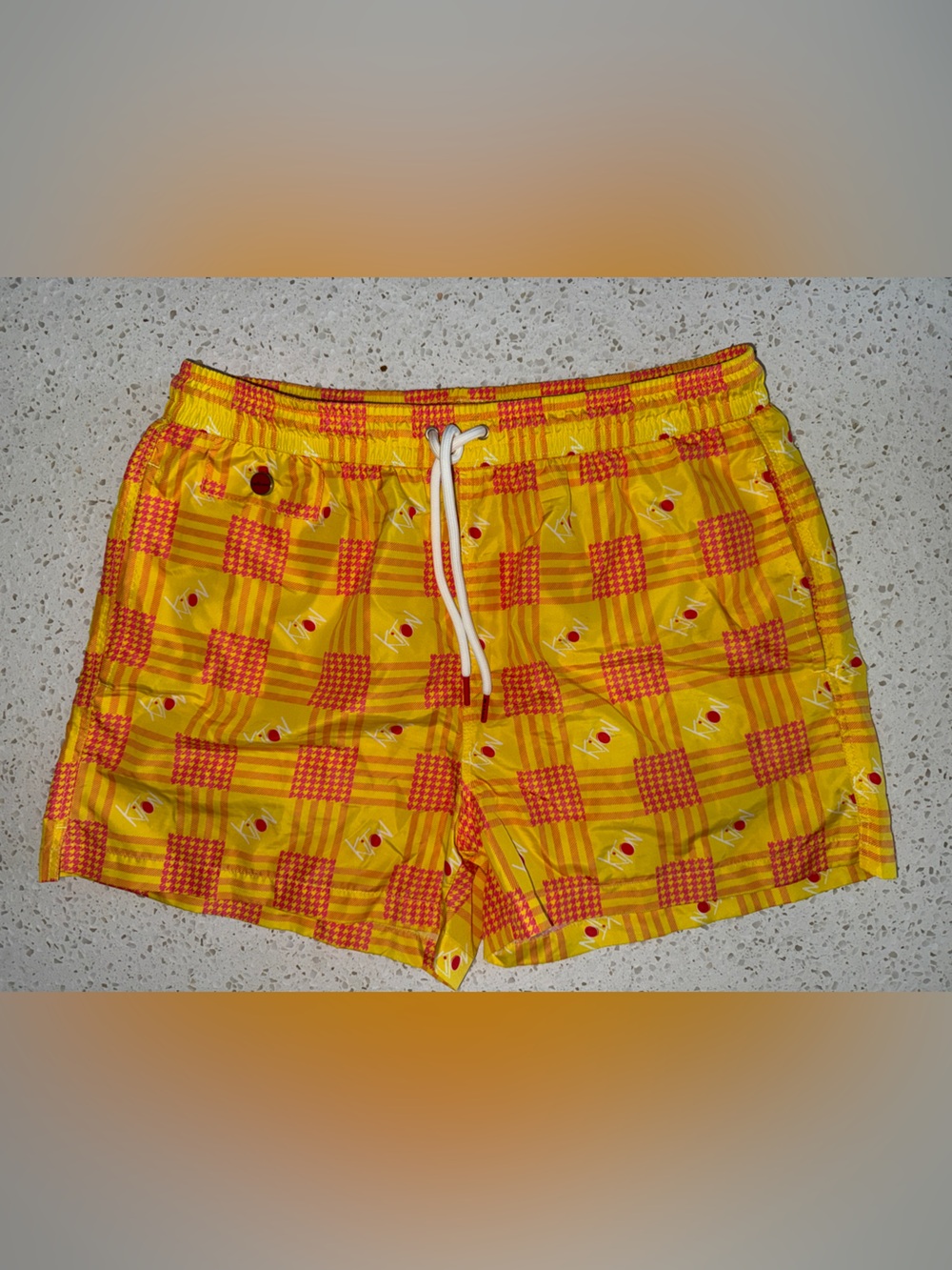Kiton Yellow and Orange Check Swim Shorts